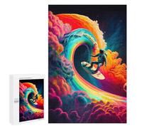 1000 PCS Puzzle for Adults Astronaut Surfing Rainbow Wave -1 Adult Jigsaw Puzzle Brain Teaser Game But Fun And Humorous Fun at Home Activities, 1000 PCS