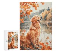 1000 PCS Puzzle For Adults Autumn Golden Retriever by Lake Puzzle For Teenagers Analysis And Logic Help The Brain Exercise Deal As Gifts for The Whole Family 1000 PCS