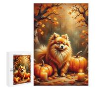 1000 PCS Puzzle For Adults Autumn Pomeranian Pumpkin Scene Jigsaws for Adults Puzzle Enhance Memory Fun Activities at Home for Is Ideal As A Gift 1000 PCS