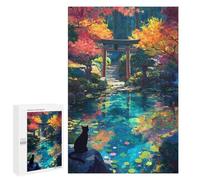 1000 PCS Puzzle For Adults Autumn Shrine Japanese Black Cat Jigsaws for Adults Relax Games Pattern Assembly Deal As Gifts for The Whole Family 1000 PCS
