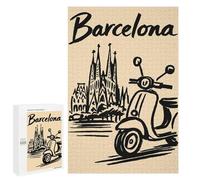 1000 PCS Puzzle for Adults Barcelona Travel Poster with Scooter Puzzle For Teenagerss Improve Memory Fun Activities at Home Stress Reduction Gifts 1000 PCS