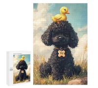 1000 PCS Puzzle For Adults Black Poodle with Yellow Duck -2 Jigsaw Puzzles for Teenagers Staycation Kill Time Challenging To Complete Educational Family Game 1000 PCS
