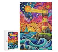 1000 PCS Puzzle For Adults Colorful Lighthouse Coastal Scene -2 Puzzle For Teenagers Analysis And Logic Help The Brain Exercise Deal As Gifts for The Whole Family 1000 PCS