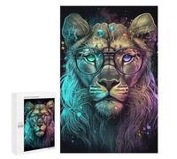 1000 PCS Puzzle For Adults Colorful Lion with Glasses Art Print -2 Jigsaws for Adults Puzzle Enhance Memory Fun Activities at Home for Is Ideal As A Gift 1000 PCS