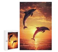 1000 PCS Puzzle For Adults Dolphins Jumping at Sunset Jigsaws for Adults Puzzle Improve Memory Wishlist with Santa Claus Stress Reduction Gifts 1000 PCS