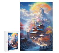 1000 PCS Puzzle For Adults Fantasy Asian Temple Landscape Jigsaw Puzzles for Teenagers Staycation Kill Time Challenging To Complete Educational Family Game 1000 PCS