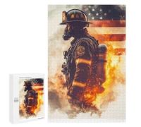 1000 PCS Puzzle For Adults Firefighter with American Flag Jigsaw for Adults Relax Games Staycation Kill Time Deal As Gifts for The Whole Family 1000 PCS