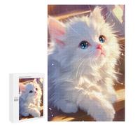 1000 PCS Puzzle For Adults Fluffy White Cat with Blue Eyes Jigsaw Puzzles for Teenagers Staycation Kill Time Challenging To Complete Educational Family Game 1000 PCS