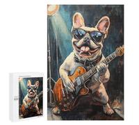 1000 PCS Puzzle For Adults Frenchie Playing Guitar Art Print Puzzle For Teenagers Analysis And Logic Help The Brain Exercise Deal As Gifts for The Whole Family 1000 PCS