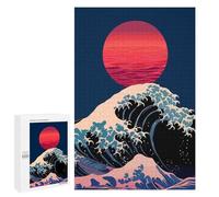 1000 PCS Puzzle for Adults Great Wave with Red Sun Adult Jigsaw Puzzle Brain Teaser Game But Fun And Humorous Fun at Home Activities, 1000 PCS