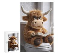 1000 PCS Puzzle for Adults Grumpy Highland Cow Reading on Toilet Puzzle For Teenagerss Improve Memory Fun Activities at Home Stress Reduction Gifts 1000 PCS