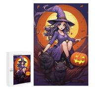 1000 PCS Puzzle for Adults Halloween Witch with Cats Puzzle For Teenagers Improve Memory Every Piece Is Unique - Learning Educational Toys 1000 PCS
