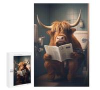 1000 PCS Puzzle For Adults Highland Cow on The Toilet Jigsaws for Adults Puzzle Improve Memory Wishlist with Santa Claus Stress Reduction Gifts 1000 PCS