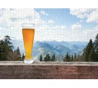 1000 pcs Puzzle for Adults Jigsaw Puzzles Hard Challenging Difficult Family Cool Large Wheat Beer Glass in Front of Mountain View Panorama in Bavaria Stock Puzzles for Adults