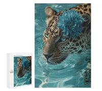 1000 PCS Puzzle For Adults Leopard with Blue Flower in Water Puzzle For Teenagers Analysis And Logic Help The Brain Exercise Deal As Gifts for The Whole Family 1000 PCS