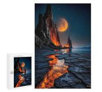 1000 PCS Puzzle For Adults Luminous Moonlit Cliffs with Fiery Lava Stream - Vivid Horizon Landscape Jigsaws for Adults Relax Games Pattern Assembly Deal As Gifts for The Whole Family 1000 PCS