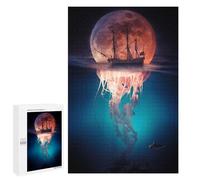 1000 PCS Puzzle For Adults Moonlit Jellyfish Ship Jigsaw for Adults Relax Games Staycation Kill Time Deal As Gifts for The Whole Family 1000 PCS