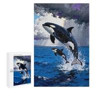 1000 PCS Puzzle for Adults Orcas Leaping from The Ocean Painting Puzzle For Teenagerss Improve Memory Fun Activities at Home Stress Reduction Gifts 1000 PCS