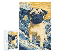 1000 PCS Puzzle For Adults Pug Surfing Waves Art Print Puzzle For Teenagers Analysis And Logic Help The Brain Exercise Deal As Gifts for The Whole Family 1000 PCS