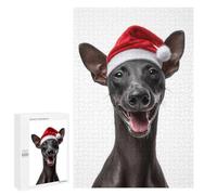 1000 PCS Puzzle For Adults Smiling Xoloitzcuintli Dog with Santa Hat Jigsaw for Adults Relax Games Staycation Kill Time Deal As Gifts for The Whole Family 1000 PCS