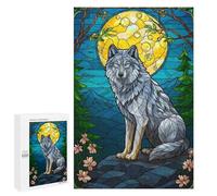 1000 PCS Puzzle For Adults Stained Glass Wolf Under Moonlight Jigsaw for Adults Relax Games Staycation Kill Time Deal As Gifts for The Whole Family 1000 PCS