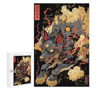 1000 PCS Puzzle For Adults Stylized Wolf Illustration with Japanese Elements Jigsaws for Adults Relax Games Pattern Assembly Deal As Gifts for The Whole Family 1000 PCS