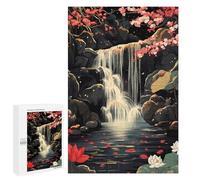 1000 PCS Puzzle For Adults Waterfall Serenity Cherry Blossoms Lotus Japanese Jigsaws for Adults Relax Games Pattern Assembly Deal As Gifts for The Whole Family 1000 PCS