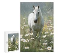 1000 PCS Puzzle For Adults White Horse in Daisy Field-2 Jigsaw Puzzles for Teenagers Staycation Kill Time Challenging To Complete Educational Family Game 1000 PCS
