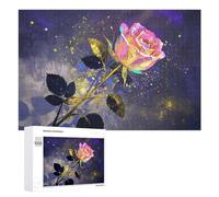 1000 pcs Puzzle for Adults - Wooden Golden Rose Jigsaw - Abstract Floral Design for Mental Calm and Beautiful Aesthetic Wall Art