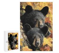 1000 PCS Puzzle For Teenagers Black Bear Cubs in Autumn Leaves Adult Jigsaw Puzzles Difficult Hard Challenging To Complete Challenging Family Fun Game 1000 PCS