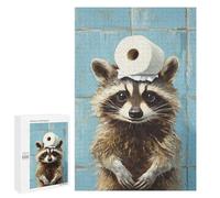 1000 PCS Puzzle For Teenagers Raccoon with Toilet Paper Roll on Head Adult Jigsaw Puzzles Difficult Hard Challenging To Complete Challenging Family Fun Game 1000 PCS