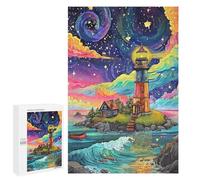1000 PCS Puzzle For Teenagers Whimsical Lighthouse Coastal Scene -1 Adult Jigsaw Puzzles Difficult Hard Challenging To Complete Challenging Family Fun Game 1000 PCS