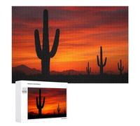 1000 PCS Puzzle for Teenagerss Desert Sunset with Cactus Silhouettes Jigsaws for Adults Anti-Stress Toys Presents for Women Challenging To Complete 1000 PCS