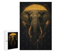 1000 PCS Puzzle For Teenagerss Golden Elephant Portrait on Black Background Puzzles for Adults DIY Toys But Fun And Humorous Unique Gifts for Birthday And Christmas 1000 PCS