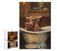 1000 PCS Puzzle For Teenagerss Highland Cow Bathroom Book Puzzles for Adults Hands-on Game Pattern Assembly Unique Gifts for Birthday And Christmas 1000 PCS