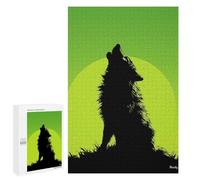 1000 PCS Puzzle For Teenagerss Howling Wolf Silhouette - Wild Nature on Green Puzzles for Adults DIY Toys But Fun And Humorous Unique Gifts for Birthday And Christmas 1000 PCS