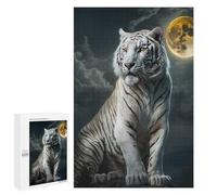 1000 PCS Puzzle For Teenagerss White Tiger Under The Moonlit Sky Adult Jigsaw Puzzle Toy Wall Decor Hand Speed Race Unique Gifts for Birthday And Christmas 1000 PCS