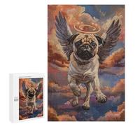 1000 PCS Puzzles for Adults Angel Pug in Heaven Painting Jigsaw Puzzles for Adults Improve Memory Help The Brain Exercise Gifts for Friends And Family 1000 PCS