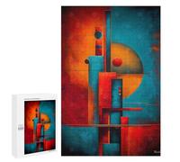 1000 PCS Puzzles for Adults Bauhaus Abstract Geometry - Vertical Blocks in Red, Teal & Gold Jigsaws for Adults Relax Games Presents for Women Birthday And Unique Gifts 1000 PCS