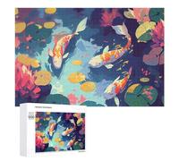 1000 PCS Puzzles for Adults Colorful Koi Fish Pond Scene Jigsaws for Adults Relaxing Games Presents for Women Unique Gifts for Birthday And Christmas 1000 PCS