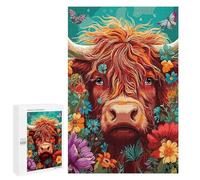 1000 PCS Puzzles for Adults Floral Highland Cow Art Print Jigsaws for Adults Relaxing Games Presents for Women Unique Gifts for Birthday And Christmas 1000 PCS