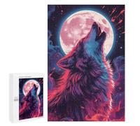 1000 PCS Puzzles for Adults Howling Wolf Under Pink Moon Art Jigsaws for Adults Relax Games Presents for Women Birthday And Unique Gifts 1000 PCS