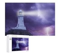 1000 PCS Puzzles for Adults Lighthouse Storm Lightning Purple Sky Jigsaws for Adults Relaxing Games Presents for Women Unique Gifts for Birthday And Christmas 1000 PCS