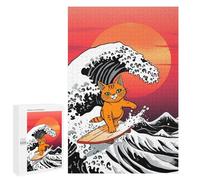 1000 PCS Puzzles for Adults Orange Cat Surfing Giant Wave Jigsaws for Adults Relax Games Presents for Women Birthday And Unique Gifts 1000 PCS