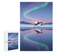 1000 PCS Puzzles for Adults Penguin Skating on Ice with Aurora Jigsaws for Adults Relax Games Presents for Women Birthday And Unique Gifts 1000 PCS