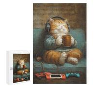 1000 PCS Puzzles for Adults Relaxed Cat with Coffee And Music Jigsaw Puzzles for Adults Improve Memory Help The Brain Exercise Gifts for Friends And Family 1000 PCS