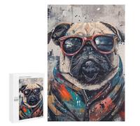 1000 PCS Puzzles for Adults Stylish Pug in Sunglasses Art Print Jigsaw Puzzles for Adults Improve Memory Help The Brain Exercise Gifts for Friends And Family 1000 PCS