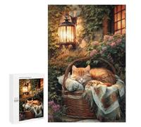 1000 PCS Puzzles for Teenagers Garden Basket with Sleeping Cat Jigsaw Puzzles for Teenagers Staycation Kill Time Help The Brain Exercise Family Fun & Game Night 1000 PCS