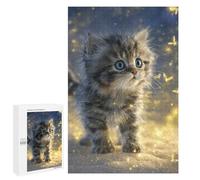 1000 PCS Puzzles for Teenagers Magical Kitten with Glittering Butterflies Jigsaw Puzzles for Teenagers Staycation Kill Time Help The Brain Exercise Family Fun & Game Night 1000 PCS