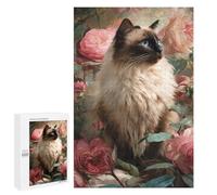 1000 PCS Puzzles for Teenagers Siam Cat with Roses-1 Jigsaw Puzzles for Teenagers Staycation Kill Time Help The Brain Exercise Family Fun & Game Night 1000 PCS